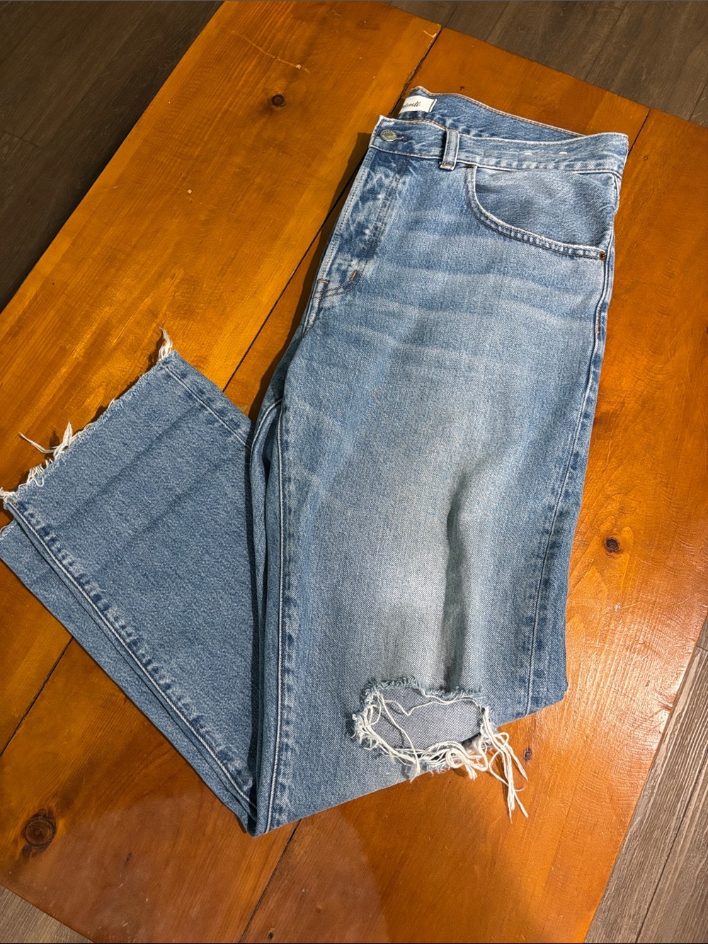 Madewell Light Blue Straight-Leg Distressed Jeans
